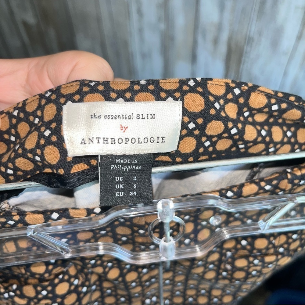 Anthropologie The Essential Slim Crop Pants Geo Motif Black Orange Size 2 - Picture 7 of 7